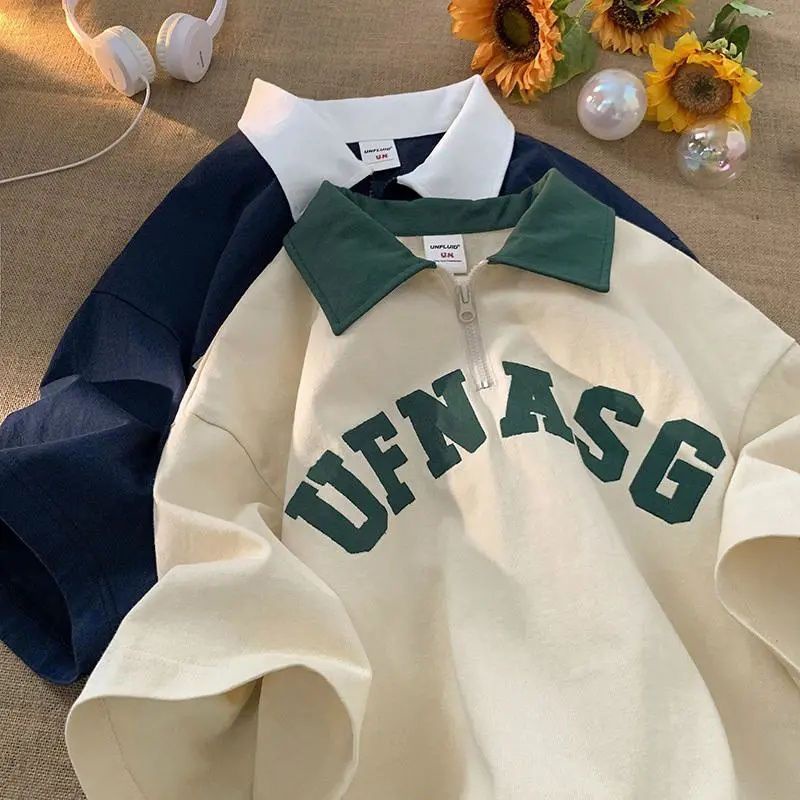 Áo Thun Polo Tay Ngắn Có Khóa Kéo Phong Cách Hong Kong Thời Trang Cho Nam Và Nữ