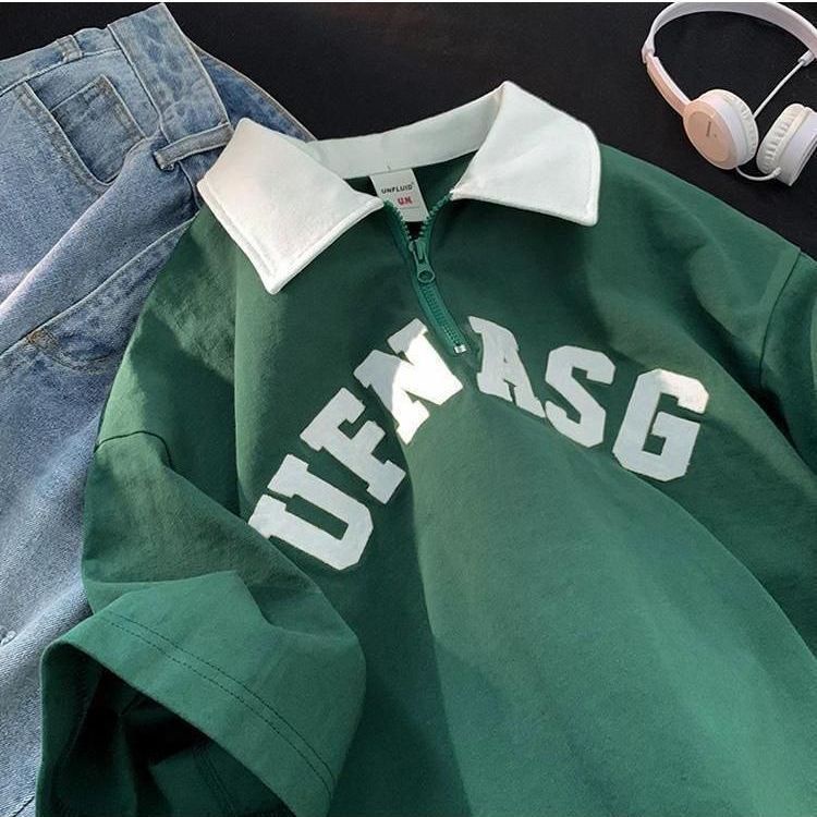 Áo Thun Polo Tay Ngắn Có Khóa Kéo Phong Cách Hong Kong Thời Trang Cho Nam Và Nữ