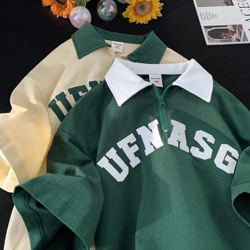 Áo Thun Polo Tay Ngắn Có Khóa Kéo Phong Cách Hong Kong Thời Trang Cho Nam Và Nữ