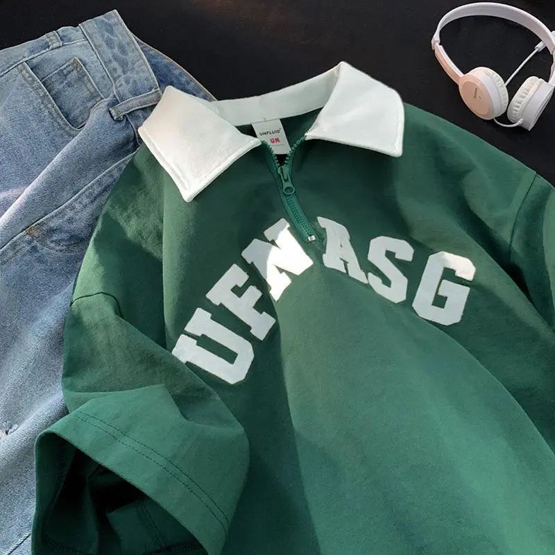 Áo Thun Polo Tay Ngắn Có Khóa Kéo Phong Cách Hong Kong Thời Trang Cho Nam Và Nữ