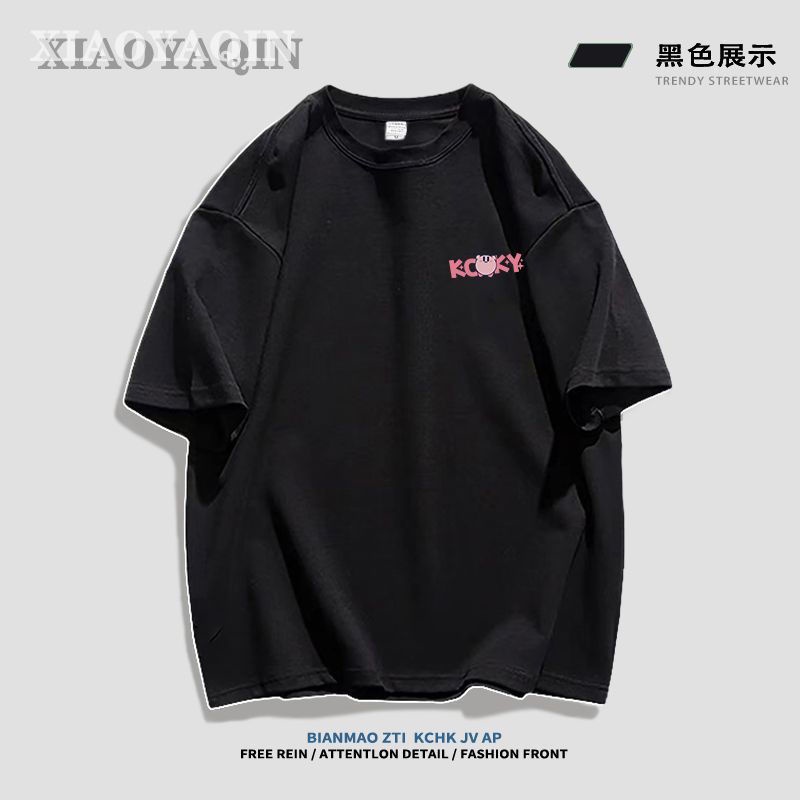 Áo Thun 100% Cotton Tay Ngắn Màu Đen Dáng Rộng Phong Cách Nhật Bản Dành Cho Cặp Đôi