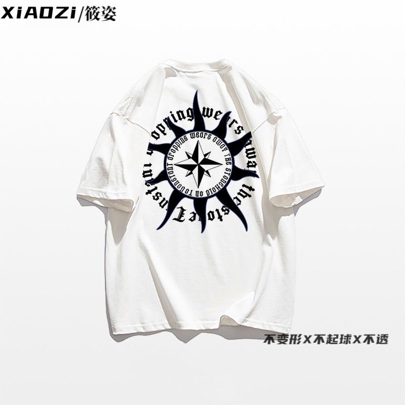 Xiaozi Heavy Áo Thun Tay Lỡ In Chữ Phong Cách Retro Mỹ 280g Dành Cho Nữ