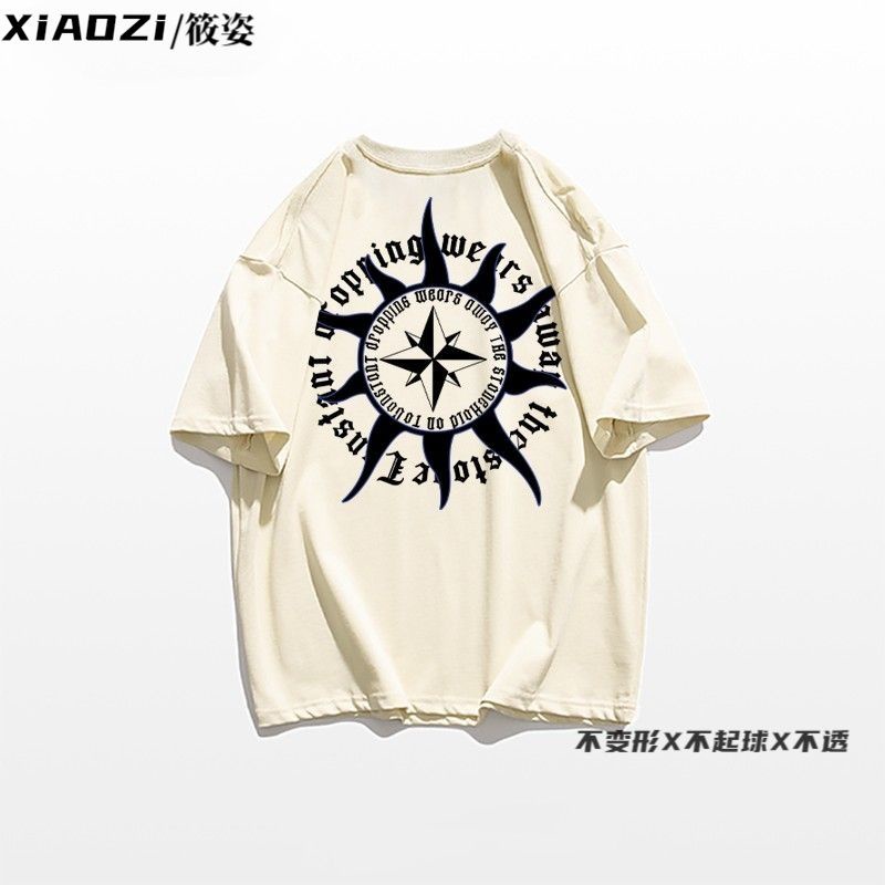 Xiaozi Heavy Áo Thun Tay Lỡ In Chữ Phong Cách Retro Mỹ 280g Dành Cho Nữ