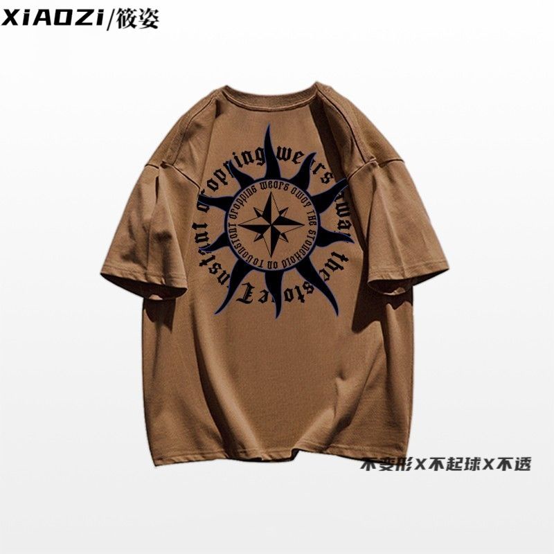 Xiaozi Heavy Áo Thun Tay Lỡ In Chữ Phong Cách Retro Mỹ 280g Dành Cho Nữ