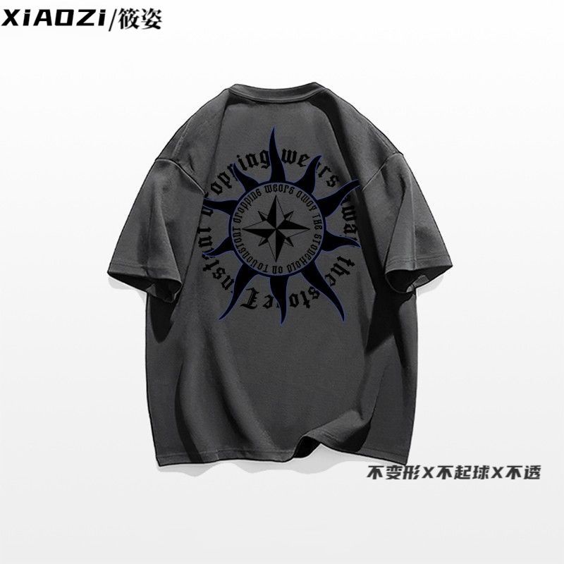 Xiaozi Heavy Áo Thun Tay Lỡ In Chữ Phong Cách Retro Mỹ 280g Dành Cho Nữ