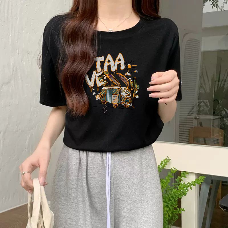 Áo Thun Cotton Tay Ngắn Dáng Rộng Phong Cách Retro Mỹ Thời Trang Mùa Hè Hàng Mới Dành Cho Bạn Nữ