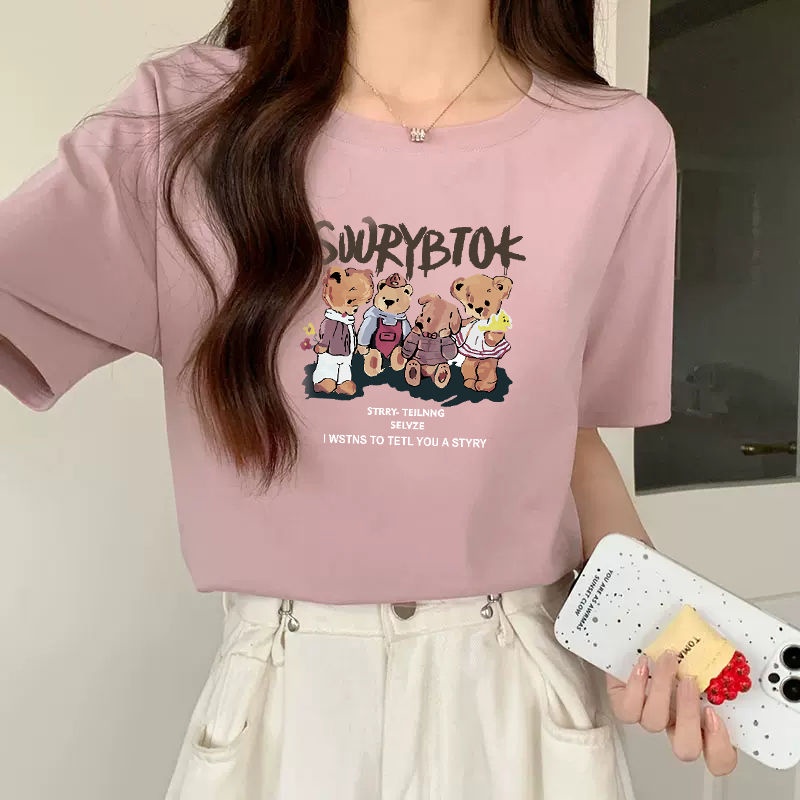 Áo Thun Cotton Tay Ngắn Dáng Rộng Phong Cách Retro Mỹ Thời Trang Mùa Hè Hàng Mới Dành Cho Bạn Nữ