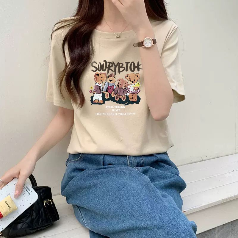 Áo Thun Cotton Tay Ngắn Dáng Rộng Phong Cách Retro Mỹ Thời Trang Mùa Hè Hàng Mới Dành Cho Bạn Nữ