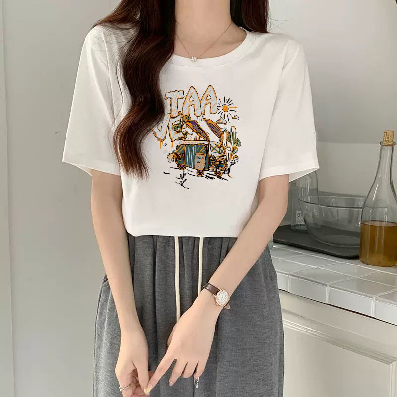 Áo Thun Cotton Tay Ngắn Dáng Rộng Phong Cách Retro Mỹ Thời Trang Mùa Hè Hàng Mới Dành Cho Bạn Nữ