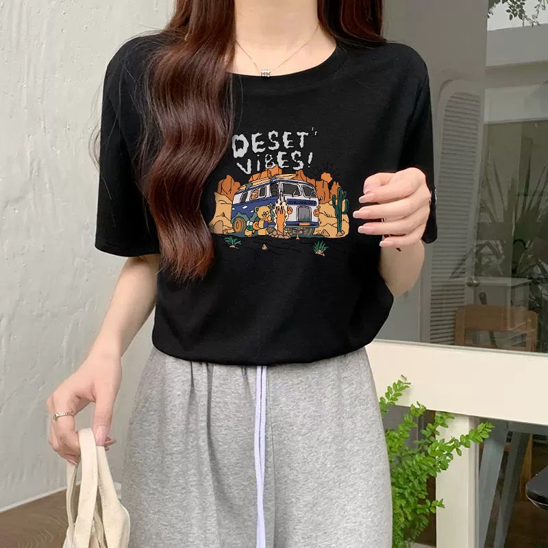 Áo Thun Cotton Tay Ngắn Dáng Rộng Phong Cách Retro Mỹ Thời Trang Mùa Hè Hàng Mới Dành Cho Bạn Nữ