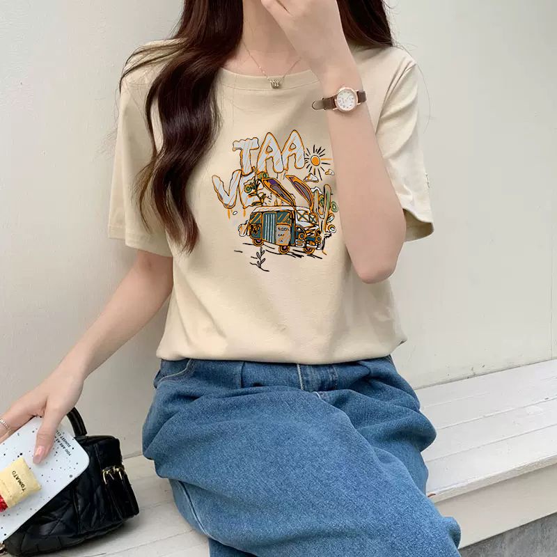 Áo Thun Cotton Tay Ngắn Dáng Rộng Phong Cách Retro Mỹ Thời Trang Mùa Hè Hàng Mới Dành Cho Bạn Nữ