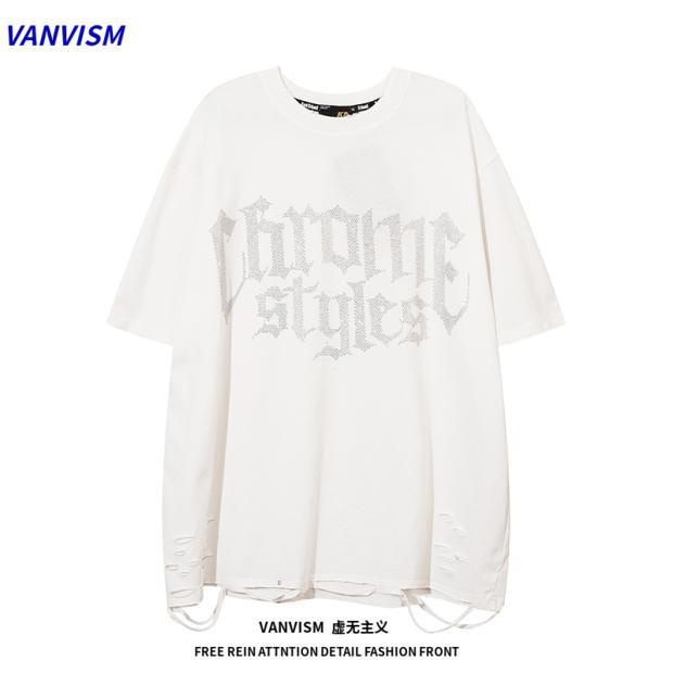 Vanvism Áo Thun In Chữ Phối Rách Kiểu Đường Phố Cá Tính Cho Nam Và Nữ