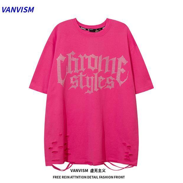 Vanvism Áo Thun In Chữ Phối Rách Kiểu Đường Phố Cá Tính Cho Nam Và Nữ