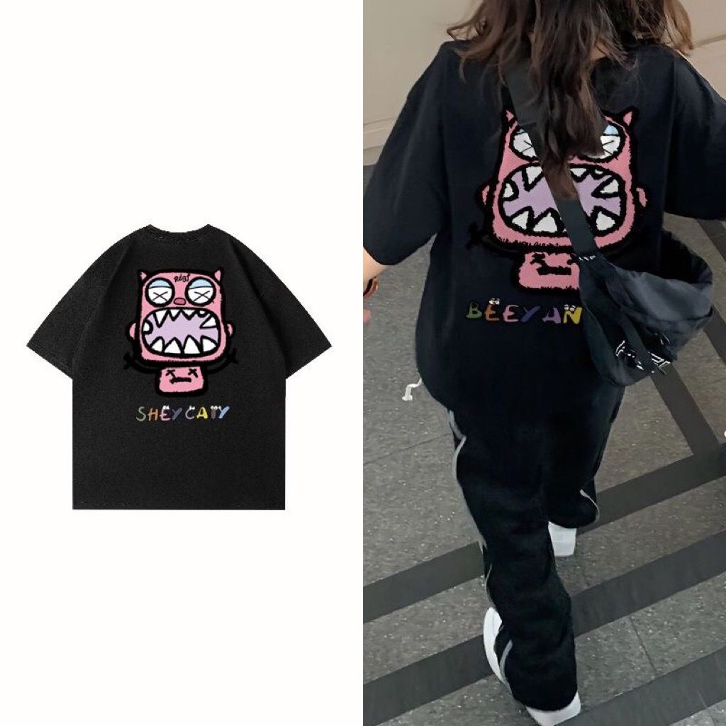 Áo Thun 100% Cotton Tay Ngắn Dáng Rộng In Họa Tiết Phong Cách Hàn Quốc Thời Trang Mùa Hè Cho Nữ