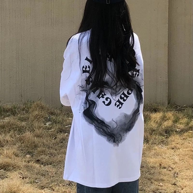 Áo Thun Tay Ngắn Dáng Rộng In Họa Tiết Trái Tim Phong Cách Retro Mỹ Thời Trang Xuân Hè Cho Nữ