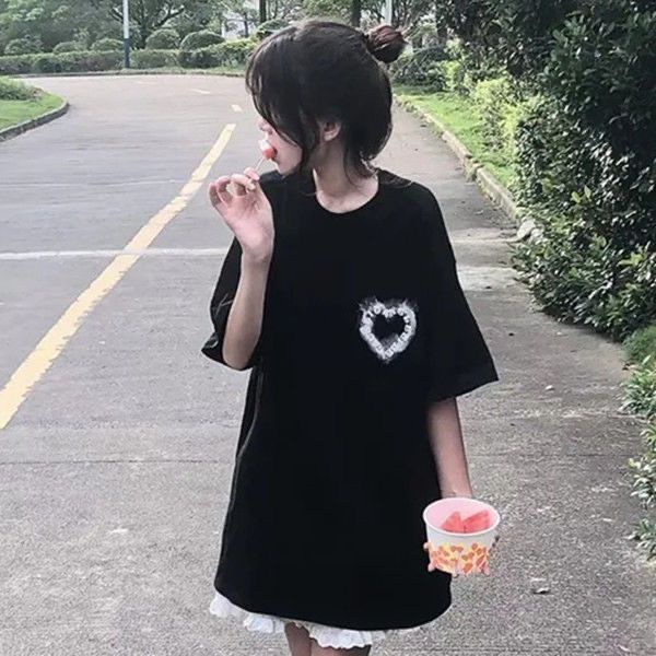 Áo Thun Tay Ngắn Dáng Rộng In Họa Tiết Trái Tim Phong Cách Retro Mỹ Thời Trang Xuân Hè Cho Nữ