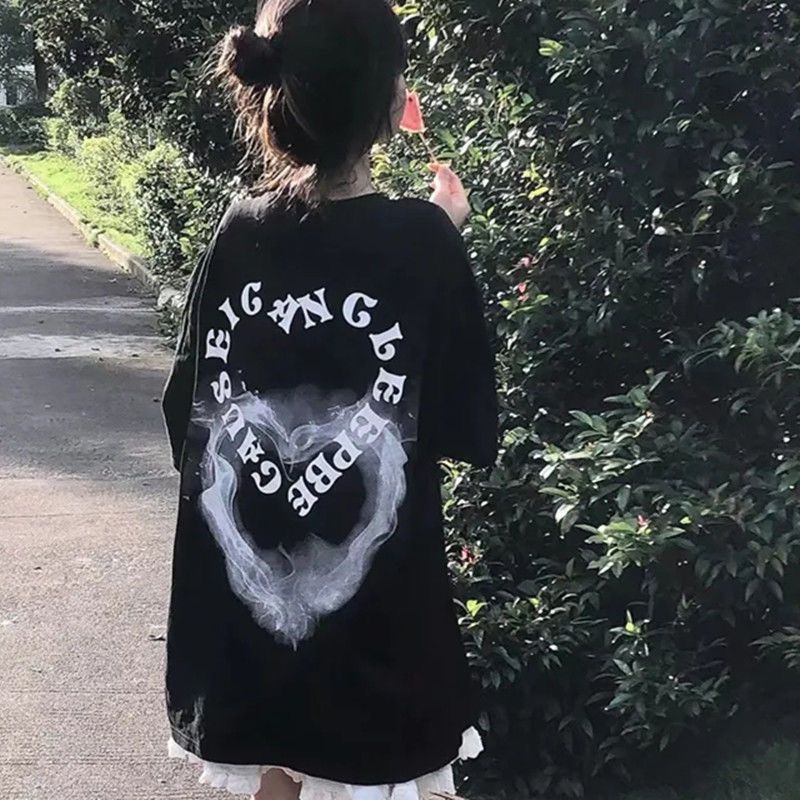 Áo Thun Tay Ngắn Dáng Rộng In Họa Tiết Trái Tim Phong Cách Retro Mỹ Thời Trang Xuân Hè Cho Nữ