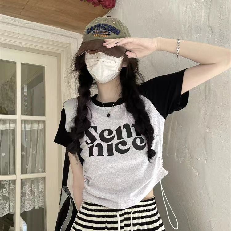 Áo Thun Raglan Tay Ngắn Màu Sắc Retro Thời Trang Mùa Hè Dành Cho Nữ