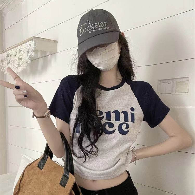 Áo Thun Raglan Tay Ngắn Màu Sắc Retro Thời Trang Mùa Hè Dành Cho Nữ