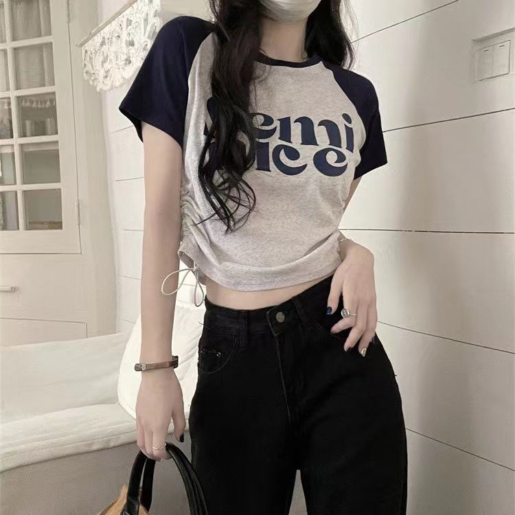 Áo Thun Raglan Tay Ngắn Màu Sắc Retro Thời Trang Mùa Hè Dành Cho Nữ