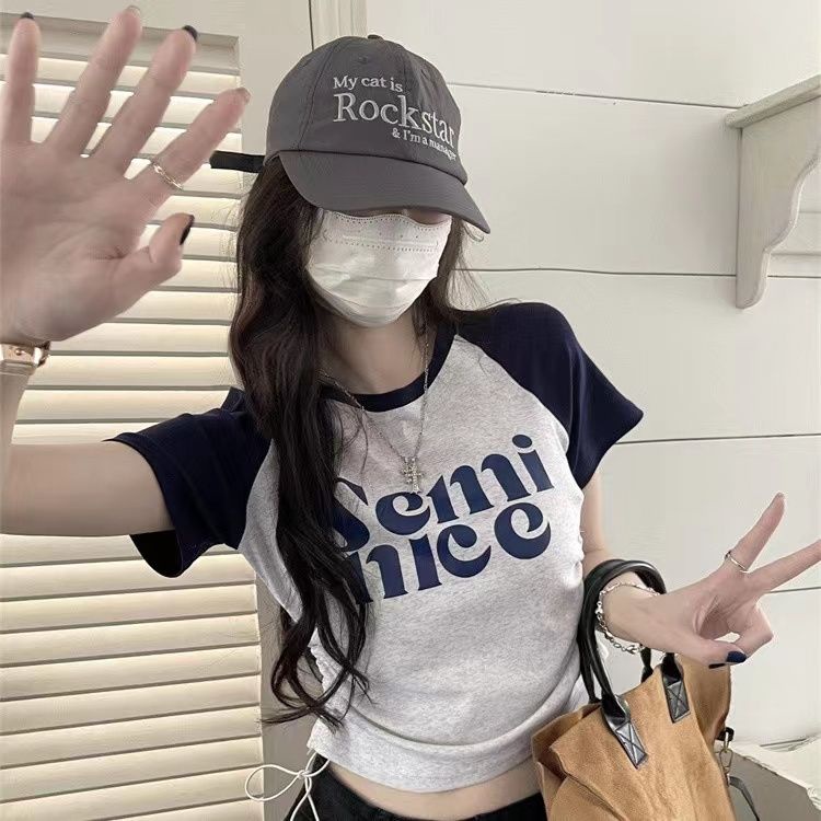 Áo Thun Raglan Tay Ngắn Màu Sắc Retro Thời Trang Mùa Hè Dành Cho Nữ