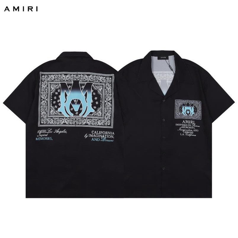 Áo Sơ Mi Unisex Tay Ngắn In Họa Tiết Vàng Cổ Điển Thời Trang AMIRI 2023