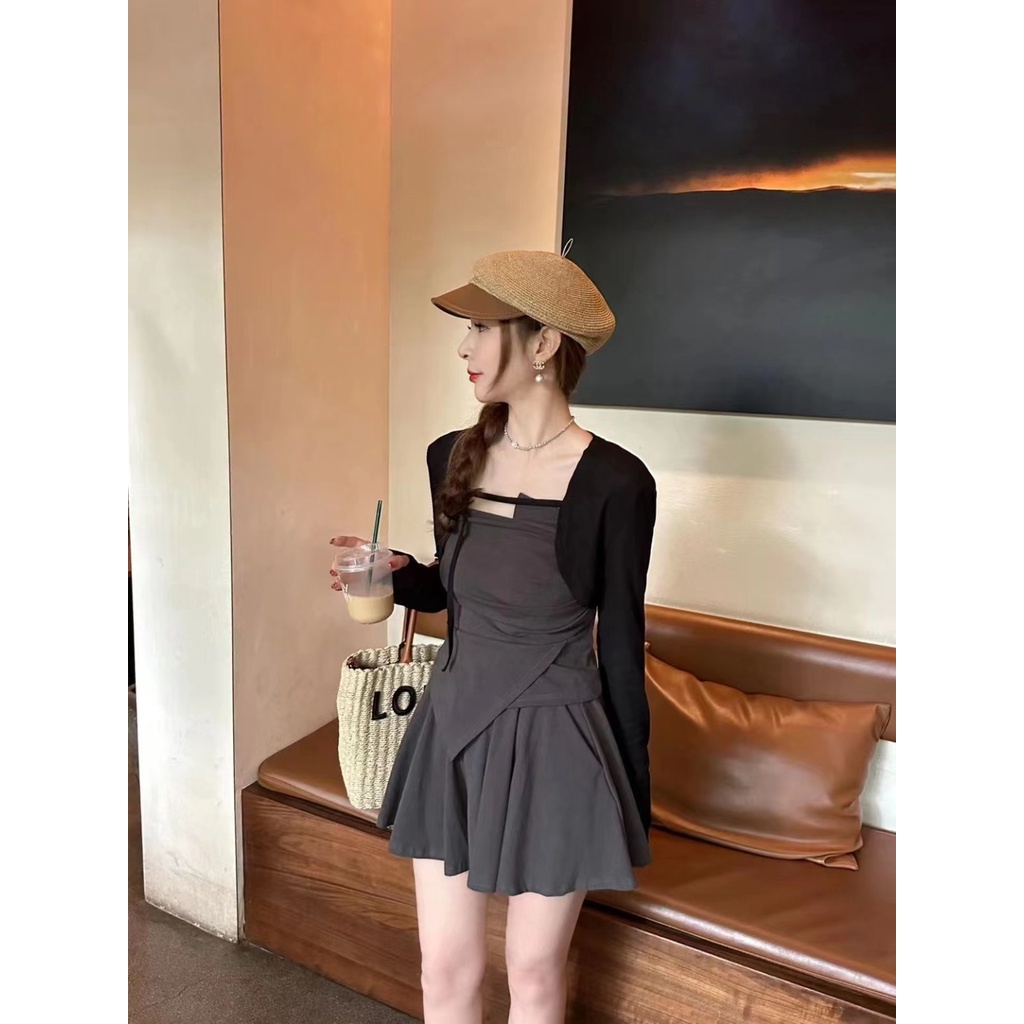 Set Áo Ống Tay Dài Và Áo Khoác Ngoài Phong Cách Hàn Quốc Thiết Kế Không Đồng Đều Thời Trang Mùa Hè Mới