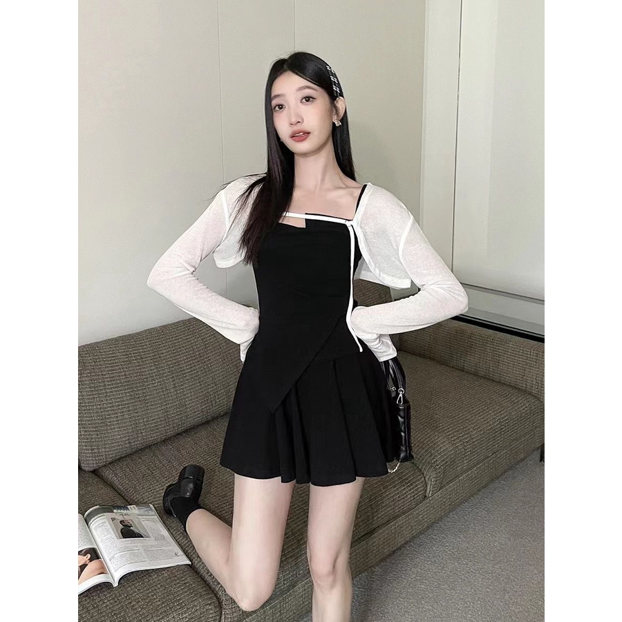 Set Áo Ống Tay Dài Và Áo Khoác Ngoài Phong Cách Hàn Quốc Thiết Kế Không Đồng Đều Thời Trang Mùa Hè Mới