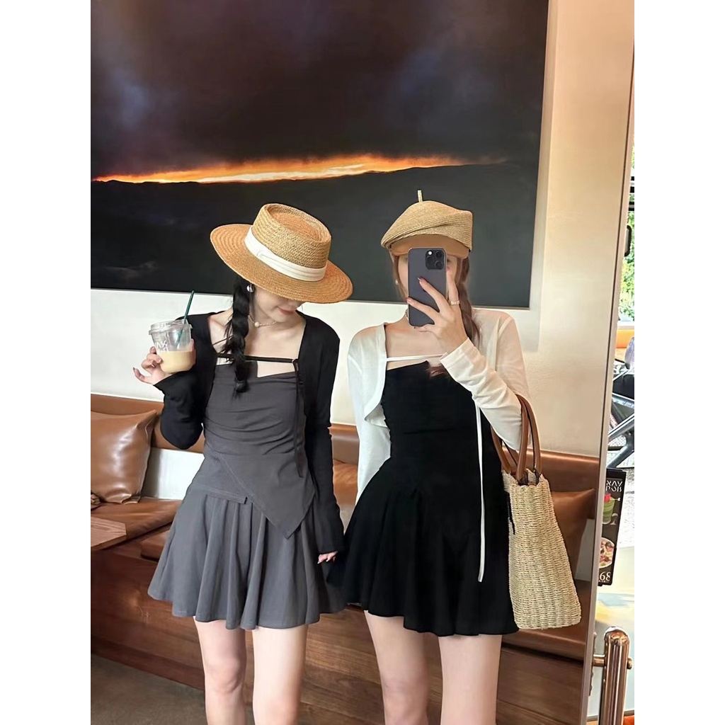 Set Áo Ống Tay Dài Và Áo Khoác Ngoài Phong Cách Hàn Quốc Thiết Kế Không Đồng Đều Thời Trang Mùa Hè Mới