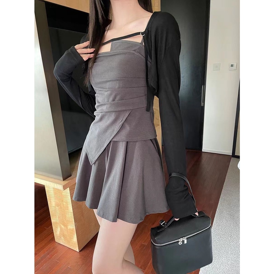 Set Áo Ống Tay Dài Và Áo Khoác Ngoài Phong Cách Hàn Quốc Thiết Kế Không Đồng Đều Thời Trang Mùa Hè Mới