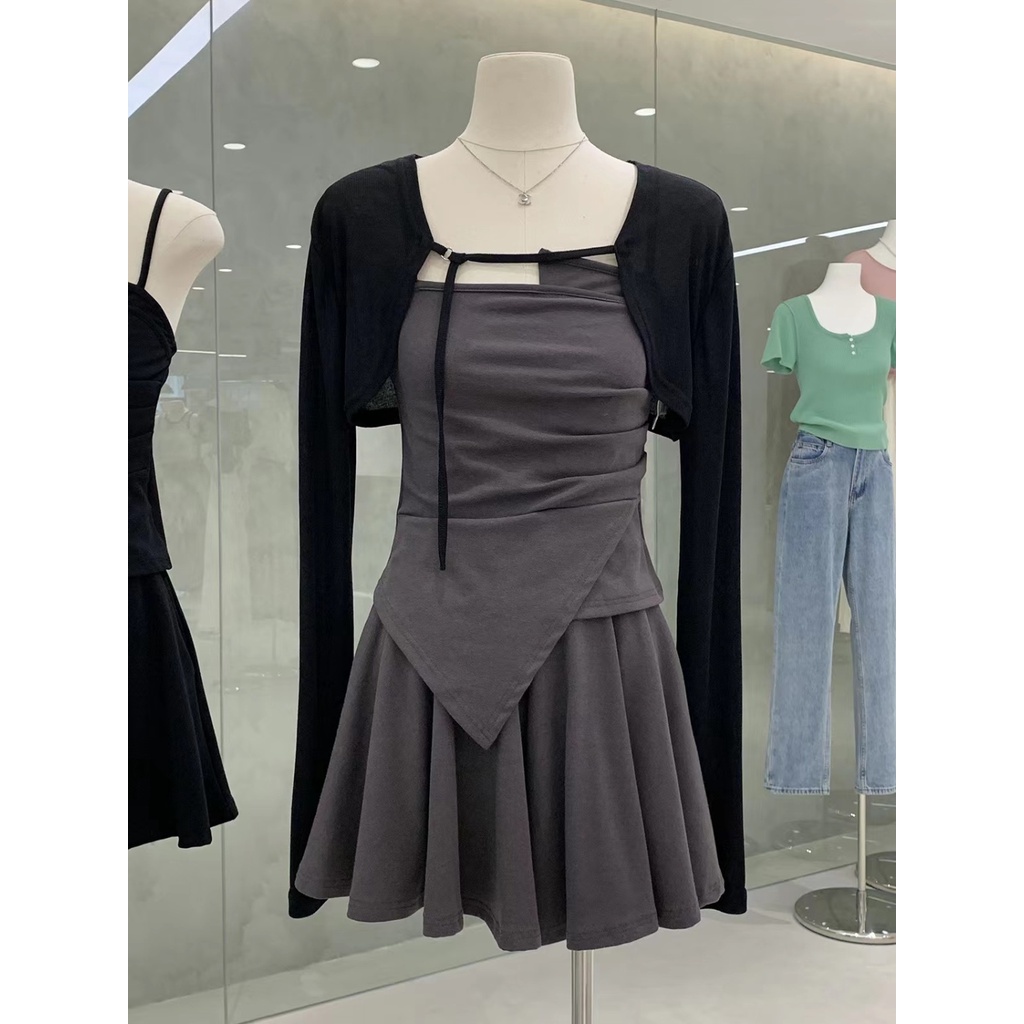 Set Áo Ống Tay Dài Và Áo Khoác Ngoài Phong Cách Hàn Quốc Thiết Kế Không Đồng Đều Thời Trang Mùa Hè Mới