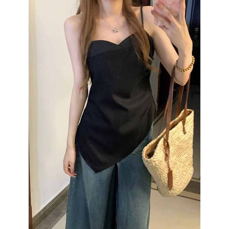 Áo Hai Dây Màu Đen Kiểu Pháp Thời Trang Mùa Hè Cho Bạn Gái