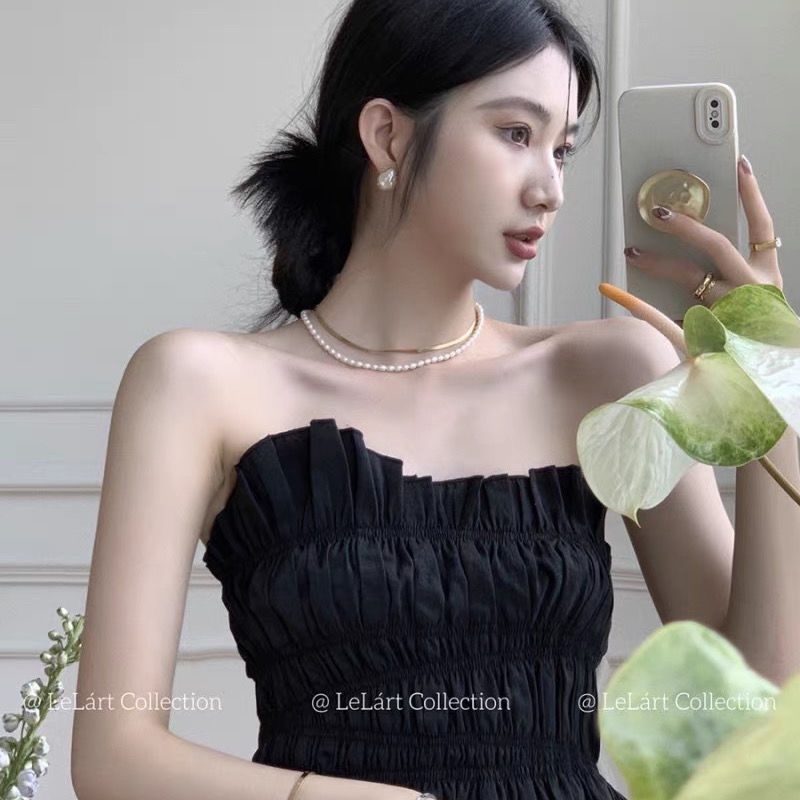 Lelart Áo Ống Xếp Ly Ôm Dáng Vừa Vặn Kiểu Pháp Mùa Hè Thuần Khiết Phong Cách Mới Dễ Phối Đồ