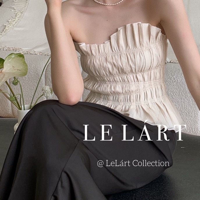 Lelart Áo Ống Xếp Ly Ôm Dáng Vừa Vặn Kiểu Pháp Mùa Hè Thuần Khiết Phong Cách Mới Dễ Phối Đồ