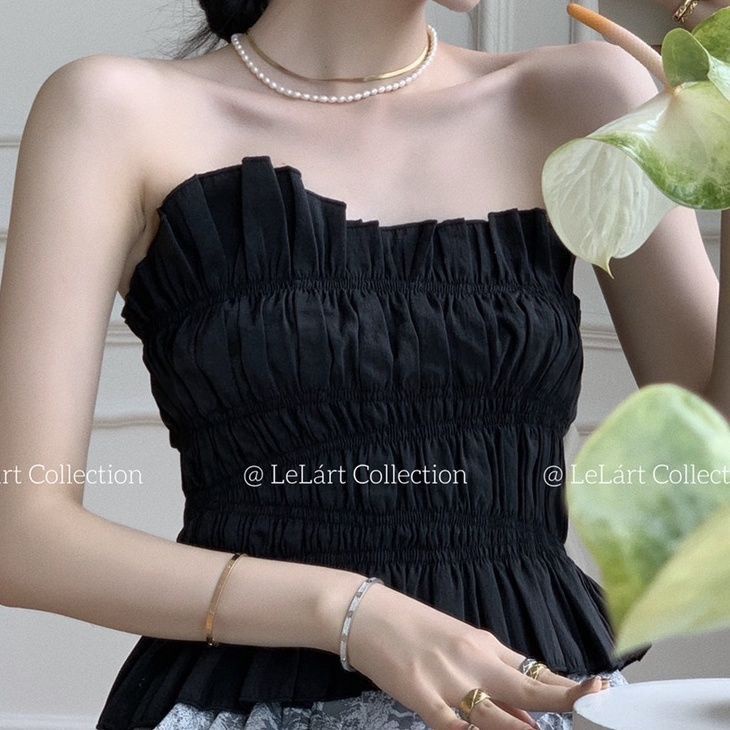 Lelart Áo Ống Xếp Ly Ôm Dáng Vừa Vặn Kiểu Pháp Mùa Hè Thuần Khiết Phong Cách Mới Dễ Phối Đồ