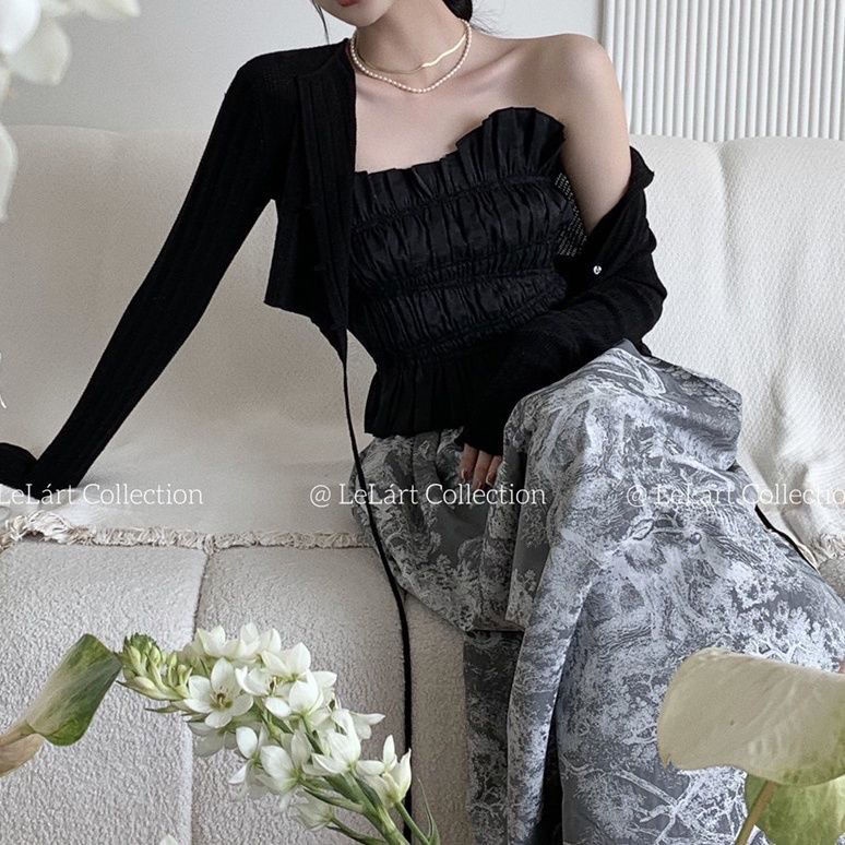 Lelart Áo Ống Xếp Ly Ôm Dáng Vừa Vặn Kiểu Pháp Mùa Hè Thuần Khiết Phong Cách Mới Dễ Phối Đồ