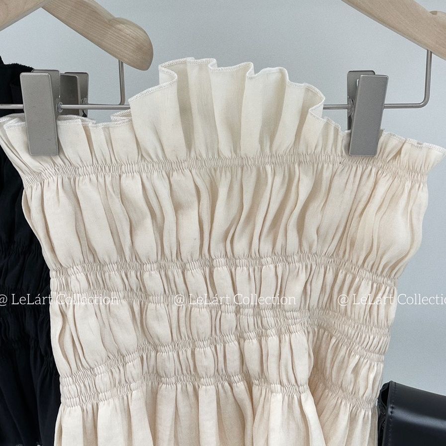 Lelart Áo Ống Xếp Ly Ôm Dáng Vừa Vặn Kiểu Pháp Mùa Hè Thuần Khiết Phong Cách Mới Dễ Phối Đồ