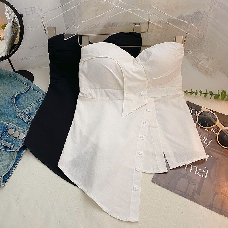 Áo Ống Màu Trắng Thiết Kế Không Đồng Đều Có Đệm Ngực Phong Cách Hàn Quốc Thời Trang Mùa Hè Hàng Mới Dành Cho Bạn Nữ