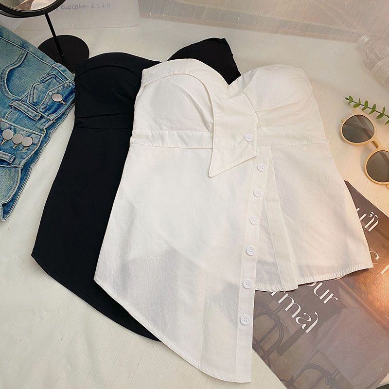 Áo Ống Màu Trắng Thiết Kế Không Đồng Đều Có Đệm Ngực Phong Cách Hàn Quốc Thời Trang Mùa Hè Hàng Mới Dành Cho Bạn Nữ