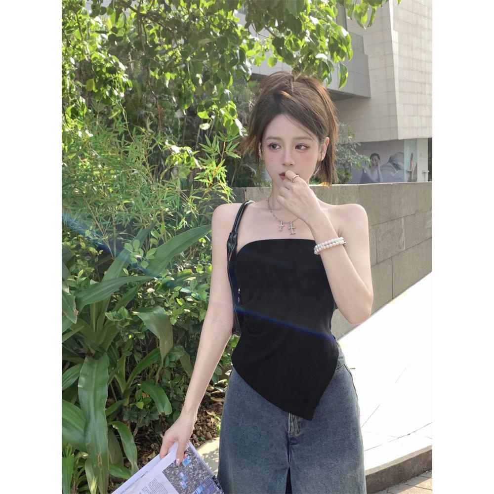 Áo Ống Xẻ Tà Màu Đen Thời Trang Mùa Hè Quyến Rũ Cho Nữ