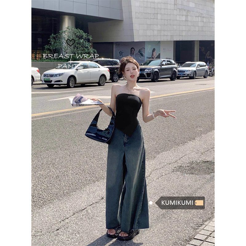 Áo Ống Xẻ Tà Màu Đen Thời Trang Mùa Hè Quyến Rũ Cho Nữ