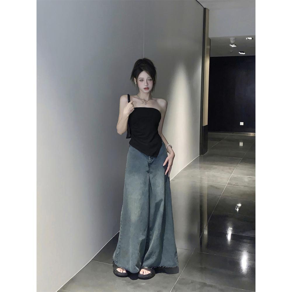 Áo Ống Xẻ Tà Màu Đen Thời Trang Mùa Hè Quyến Rũ Cho Nữ