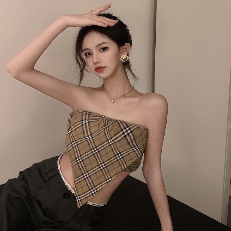 Áo Lửng Hai Dây Họa Tiết Caro Thời Trang Mùa Hè Quyến Rũ Cho Nữ