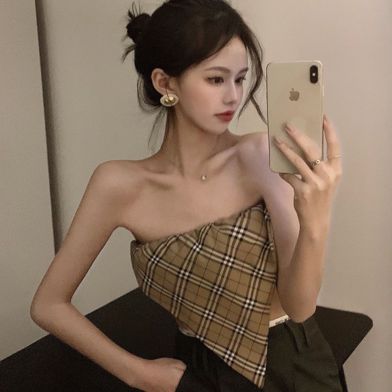 Áo Lửng Hai Dây Họa Tiết Caro Thời Trang Mùa Hè Quyến Rũ Cho Nữ