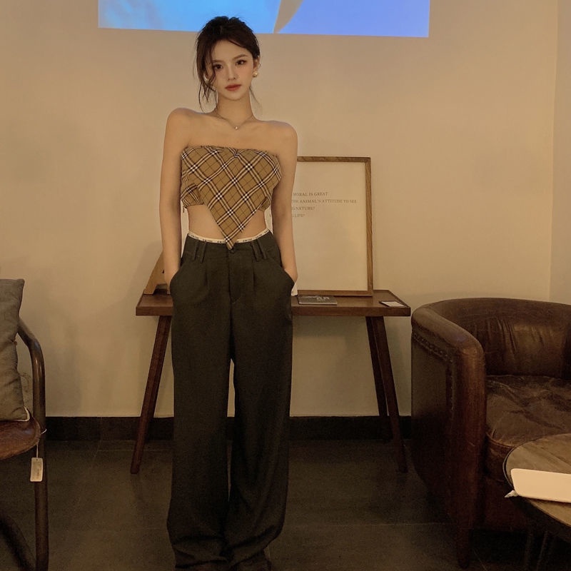 Áo Lửng Hai Dây Họa Tiết Caro Thời Trang Mùa Hè Quyến Rũ Cho Nữ