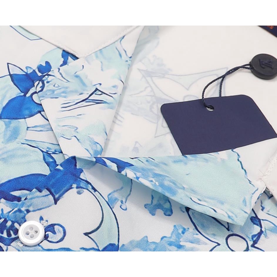 Áo Sơ Mi Ngắn Tay Nhuộm Màu Xanh Dương Cổ Chữ V Phong Cách Mới Cho Nam Và Nữ