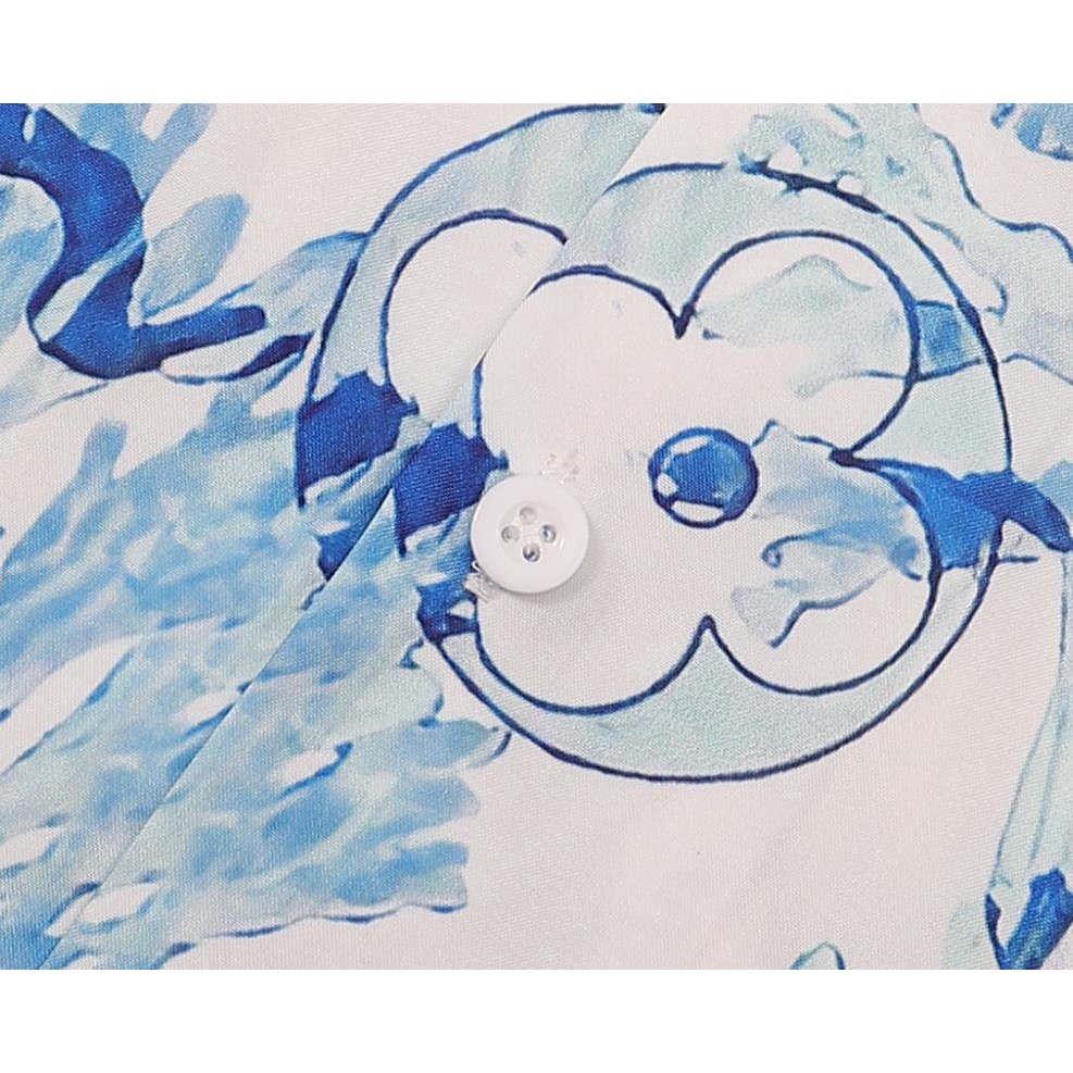 Áo Sơ Mi Ngắn Tay Nhuộm Màu Xanh Dương Cổ Chữ V Phong Cách Mới Cho Nam Và Nữ