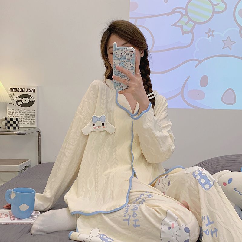 Bộ Đồ Ngủ Tay Dài Dáng Rộng In Họa Tiết Hoạt Hình Chó Yugui Dễ Thương Thời Trang Xuân Thu Cho Nữ