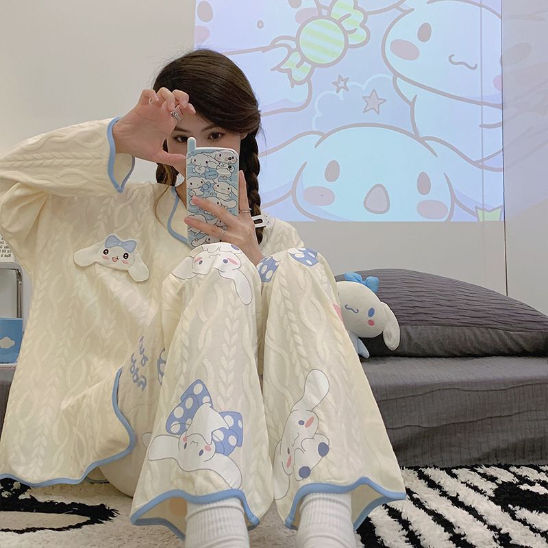 Bộ Đồ Ngủ Tay Dài Dáng Rộng In Họa Tiết Hoạt Hình Chó Yugui Dễ Thương Thời Trang Xuân Thu Cho Nữ