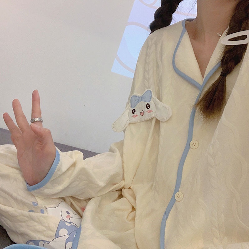 Bộ Đồ Ngủ Tay Dài Dáng Rộng In Họa Tiết Hoạt Hình Chó Yugui Dễ Thương Thời Trang Xuân Thu Cho Nữ